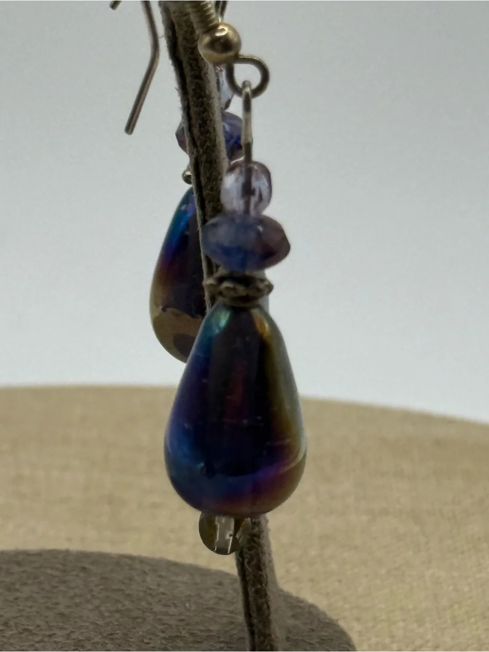 Irregular Teardrop Glass Bead Earrings in Deep Iridescent Purple